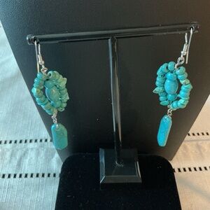 Turquoise Bead Hoop Drop Earrings - Blue Stone Dangles